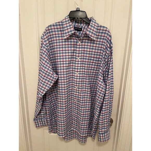 Lands End Mens Supima No‎ Iron Oxford Shirt XL 17-17.5 Plaid 100% Cotton - Picture 3 of 12